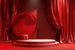 3d podium red background and fabric curtain with spotlight luxury - generative ai