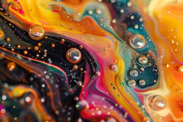 Wall Mural - iridescent bubbles mesmerizing swirls of color in macro oil abstract closeup photo