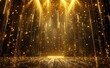 A wide dark background with golden light beams and dots of lights, perfect for creating an elegant atmosphere in the opening scene of your film or TV show ceremony
