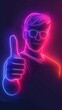 approving man like gesture neon light thumbs up