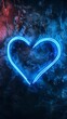 Neon heart Icon Light Glowing blue Bright Symbol with Dark Background