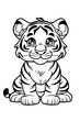 a black and white drawing of a baby tiger sitting down