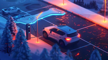 Wall Mural - Power supply connect to electric car for add charge to the battery. Charging re technology industry transport which are the future of the Automobile.