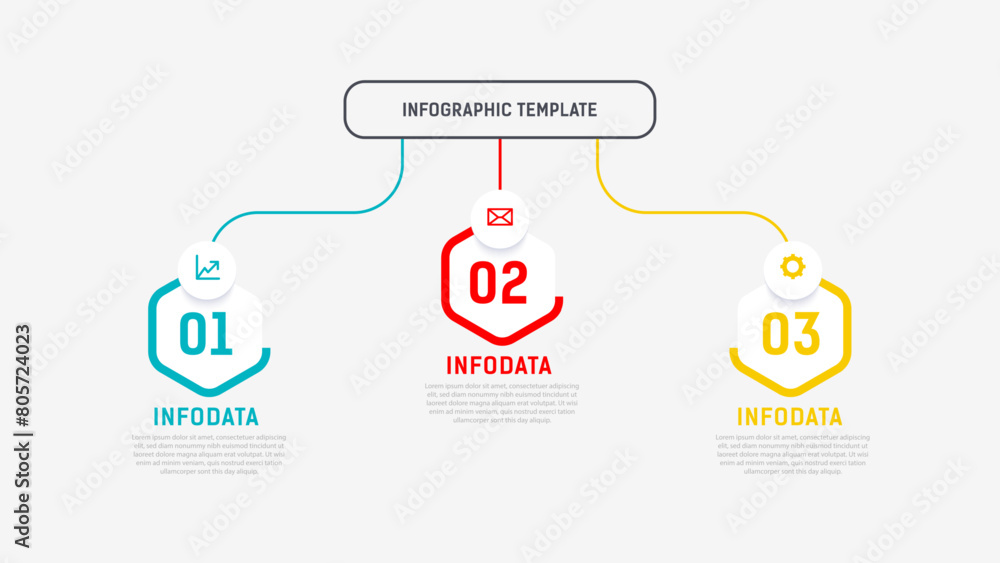 Three Step Infographic label design Vector template with line icons ...