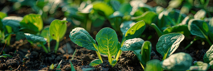 Wall Mural - close up of fresh greens growing in the garden, generative ai