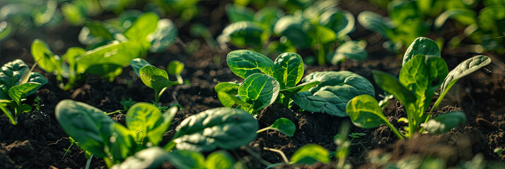Wall Mural - close up of fresh greens growing in the garden, generative ai