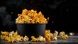 Get ready to dive into a bowl of popcorn bliss with our cardboard popcorn bucket. Its dark background sets the stage for a cinematic snacking experience.