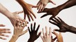 A group of diverse hands reaching out to each other across a deep divide, symbolizing the barriers of prejudice and discrimination that divide society