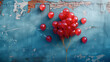 The wall adorned in vivid blue paint, accentuated by a cluster of vibrant red balloons