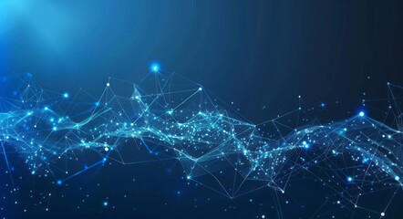 Wall Mural - abstract design featuring blue glowing connections and dots on a gradient of deep blue, capturing th