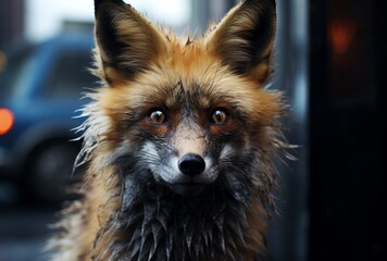 Poster - close up of a curious red fox