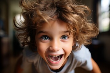 Canvas Print - Joyful child with curly hair smiling