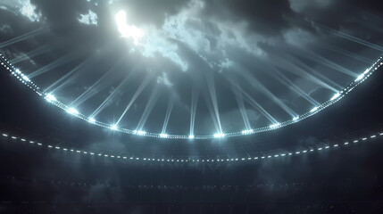 3d rendered football stadium at night with circle lightning shine to the ground.Olympic 2024,Euro 2024 competition background.