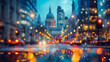 Bokeh blurred cityscape in front at night The lights illuminate the architecture of the historic building and its impressive dome, For Background, backdrop, travel magazine, poster and web design