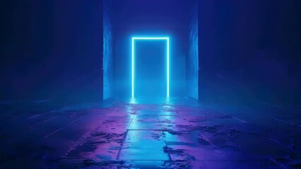 Wall Mural - a neon blue door is lit up in a dark room