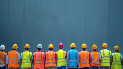 Banner civil construction engineer teams meeting on construction site. Partner team engineering foreman teamwork consult together. Panorama group engineer office meeting partnership with copy space.