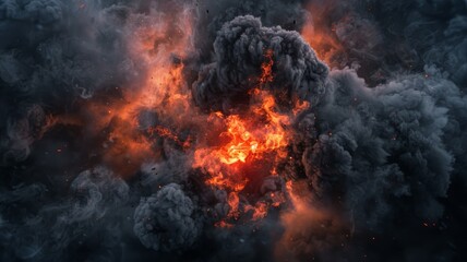 Wall Mural - Delve into the heart of a fiery inferno with this mesmerizing image of a large fireball surrounded by billowing black smoke
