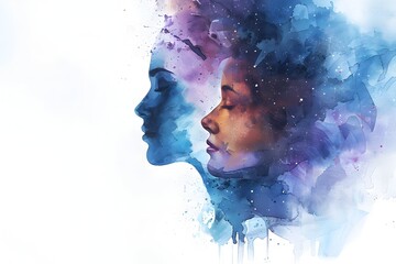 Poster - Watercolor Portrait Reflecting the Interconnectedness and Oneness of the Cosmic Universe