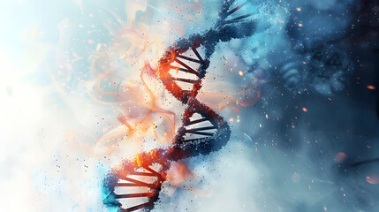 Canvas Print - Watercolor of DNA Molecule Showcasing the Relationship between Speciation and Hereditary Traits