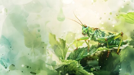 Wall Mural - Watercolor of Integrated Pest Management Technique Using Trap Cropping for Natural Predator Control in Ecological Environment