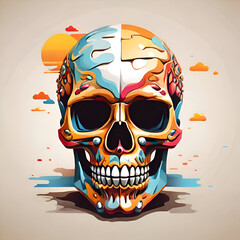 Wall Mural - beautiful skull illustration 3D, stickers, Halloween, flowers, art, artwork.