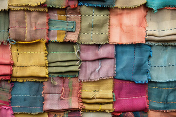 textured surface of vintage fabric swatches, showcasing retro patterns and tactile textures. vintage