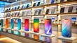 © MdNazim - Elevate Retail Experience with Sleek Smartphones Amidst Vibrant Backgrounds in Modern Store Setting