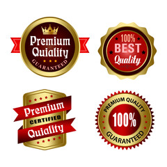 Set of Quality Badges and Labels Design Elements. Golden badge labels and laurel retro vintage collection. Emblem premium luxury logo in retro style arrows frames vector template badges collection.