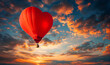 A heart-shaped balloon floats gracefully in the sky, soaring through the clouds with a delicate and whimsical presence