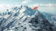 Road going to flag on mountain top, Business goals achievement concept hyper realistic 