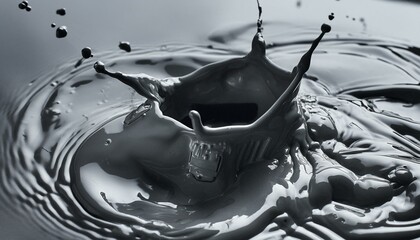 Wall Mural - water drop falling into water, skull and bones, portrait of a person with a beard, dissolve melting emerging from grey molten liquid paint. illuminated with dynamic composition and dramatic