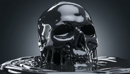 Wall Mural - water drop falling into water, skull and bones, portrait of a person with a beard, dissolve melting emerging from grey molten liquid paint. illuminated with dynamic composition and dramatic