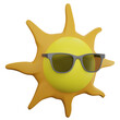 © Nut Creator - Sun is wearing sunglasses clipart flat design icon isolated on transparent background, 3D render Summer and beach concept