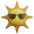 © Nut Creator - Sun is wearing sunglasses clipart flat design icon isolated on transparent background, 3D render Summer and beach concept