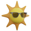 © Nut Creator - Sun is wearing sunglasses clipart flat design icon isolated on transparent background, 3D render Summer and beach concept
