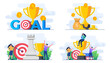 © Whiskerz - set of flat illustrations of business and marketing strategy, Strategic planning and tactics in business, strategic thinking, Analytics in Finance, achieving financial goals, Trophy, award and reward