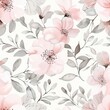 watercolor Seamless pattern Flower on White backgorund.Pink and gray Color , illustration.
