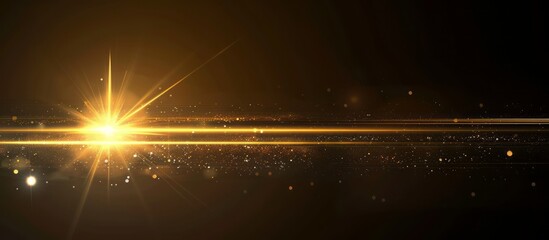 Wall Mural - Light effect, light beam on dark background. Light rays with glowing golden lines and lens flare in motion for abstract light effects or motion graphics