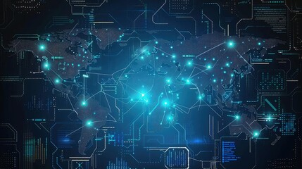 An abstract digital background with a seamless pattern of binary code streaming across a gradient of electric blue to cyber green. 