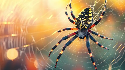   A clear shot of a spider on its web against a focused backdrop
