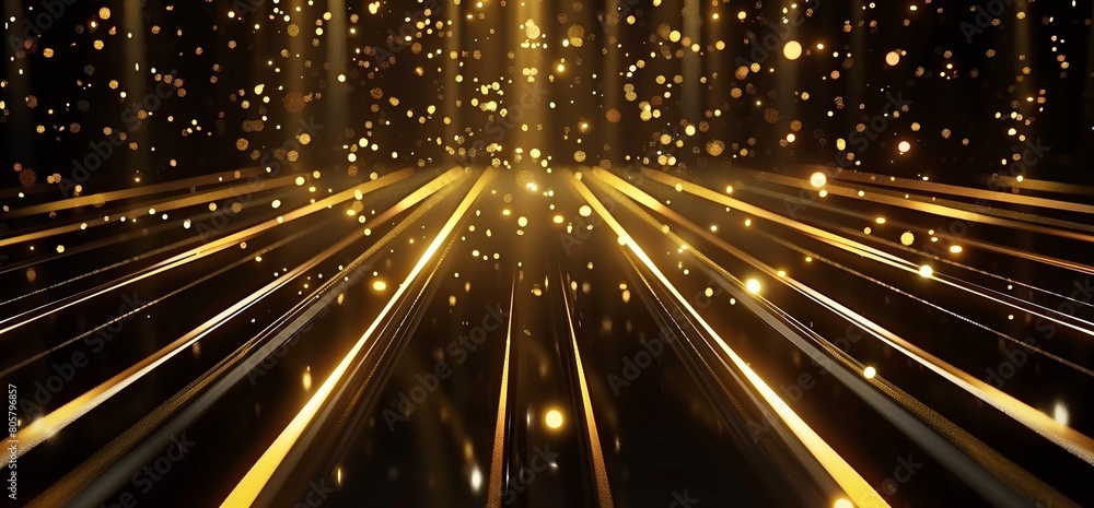 The background of the award ceremony stage is a dark gold, with golden ...