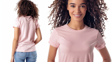 Wall Mural - A beautiful woman wearing a pink t-shirt on the front and back, Ai generated Images