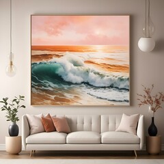 Poster - AI generated illustration of a living room wall art above couch