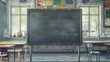 Empty black board mockup in old vintage classroom