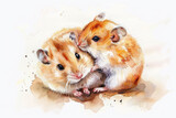 Fototapeta Londyn - water color of hamster lover in a nature, illustration painting.