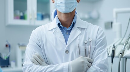 Aufkleber - A man wearing a lab coat and face mask is shown conducting an experiment in a laboratory setting. Generative AI