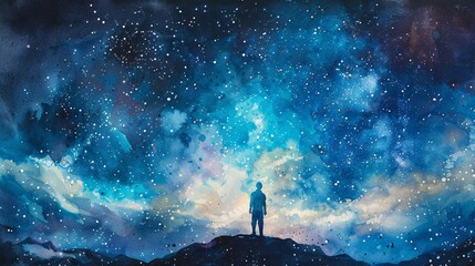 a watercolor artwork of space, stars, and the ethereal Pisces constellation, exquisitely rendered on textured watercolor paper