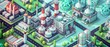 A 3D isometric rendering of industrial energy buildings showcases various power plants and alternative green energy sources, Sharpen banner with space for text