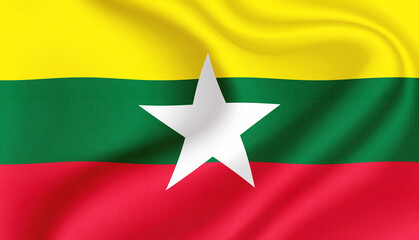 Wall Mural - Myanmar national flag in the wind illustration image