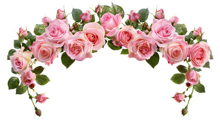 Wall Mural - Beautiful arch composed of pink roses and rich green leaves, cut out